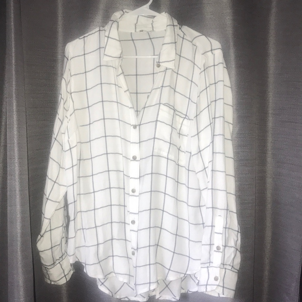 Women’s white and black flannel button down
